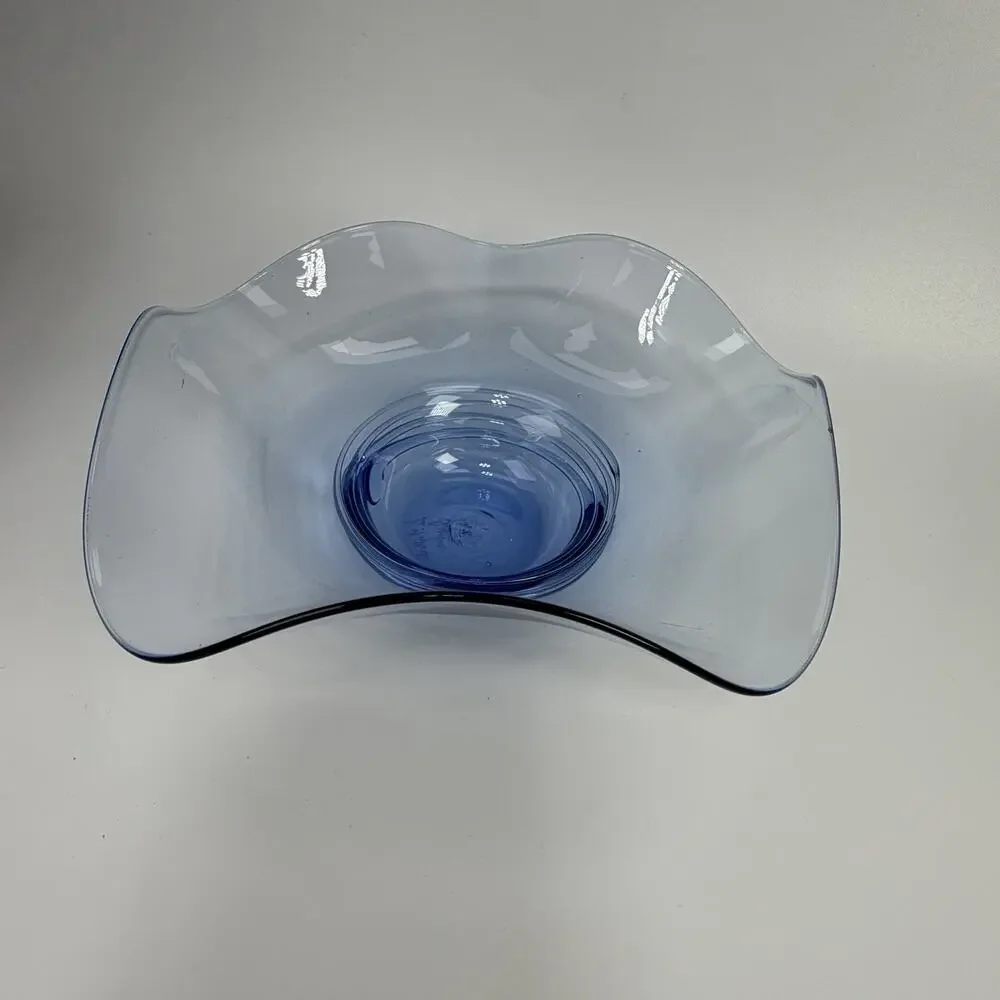 La Mailloche Quebec Studio Art Glass Light Blue Bowl Fluted Swirl SIGNED 7